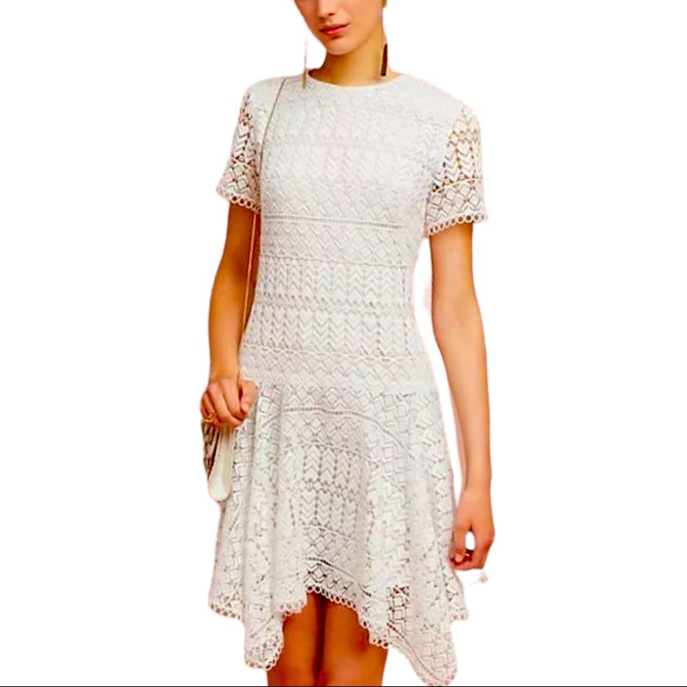 New Shoshanna x Anthropologie Anika 2P / XSP White Textured Lace Midi Dress USA